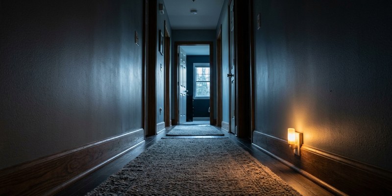 hallway lit by night