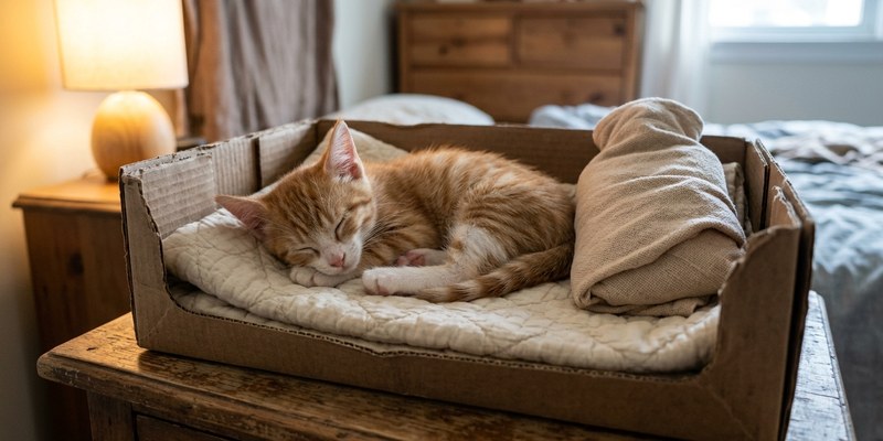 kitten sleeping on blanket