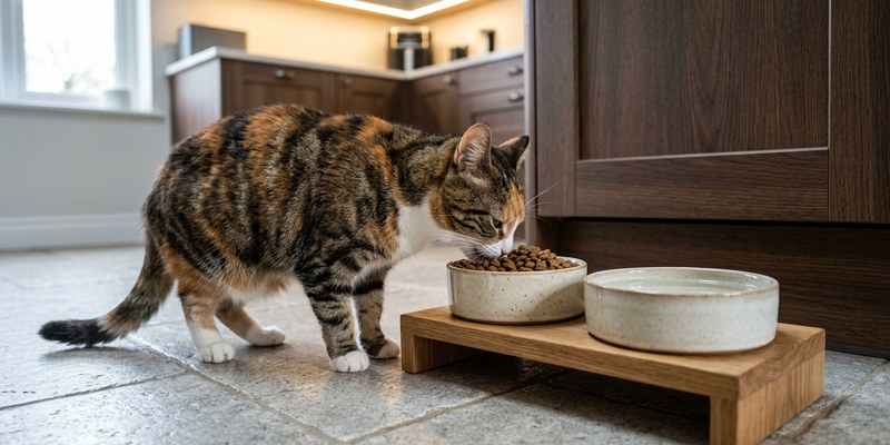 cat eating from bowl