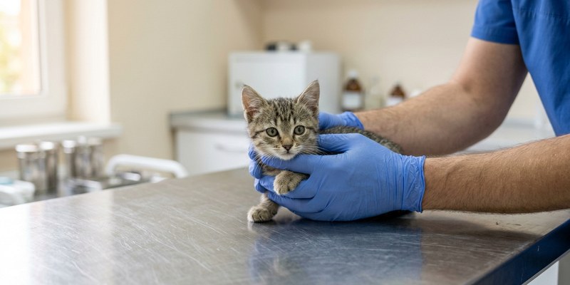 hands holding kitten on