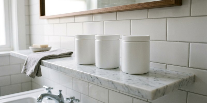 plastic containers on marble