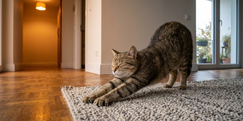 adult cat stretching on