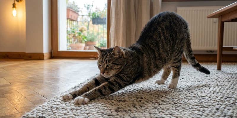 adult cat stretching on