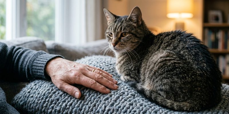hand resting near cat