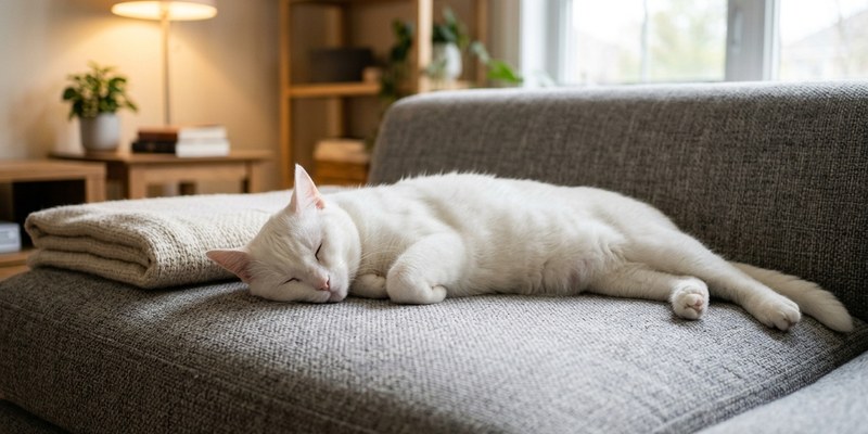 white cat lying on