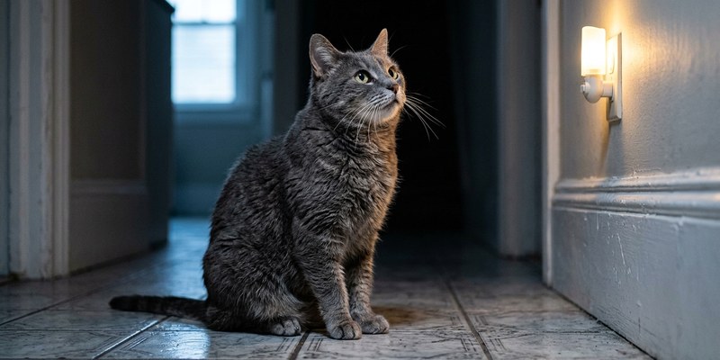 cat sitting on hallway