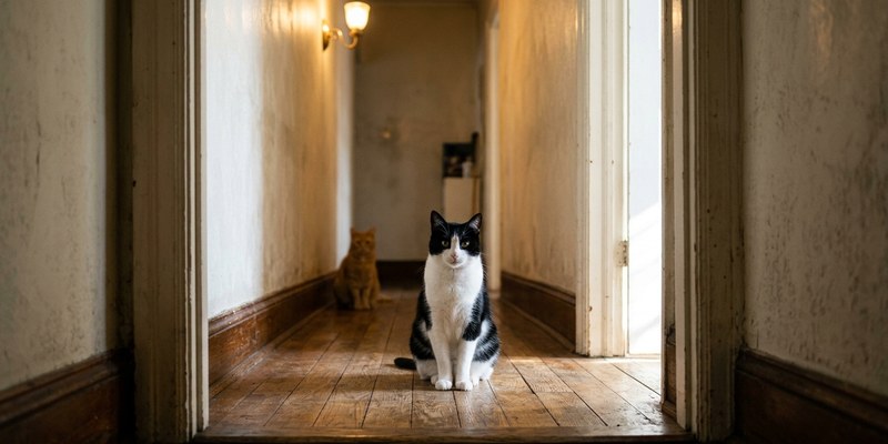 cat sitting in corridor