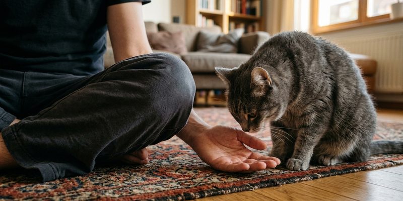 person sitting with cat