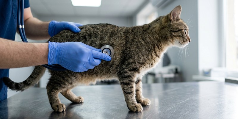 veterinario auscultando gato