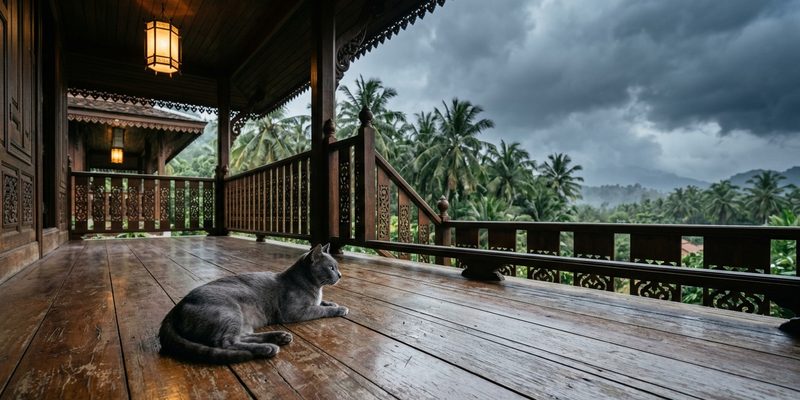 cat resting on teak