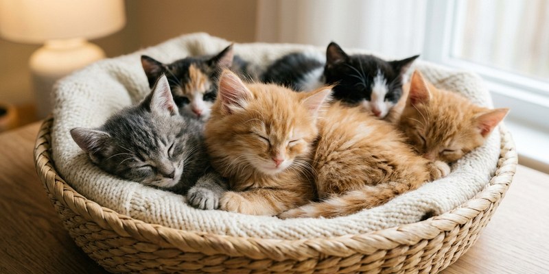 kittens resting in woven