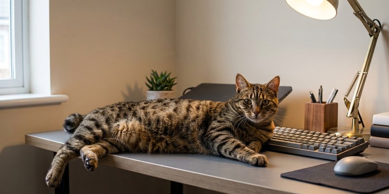 cat lying on desk