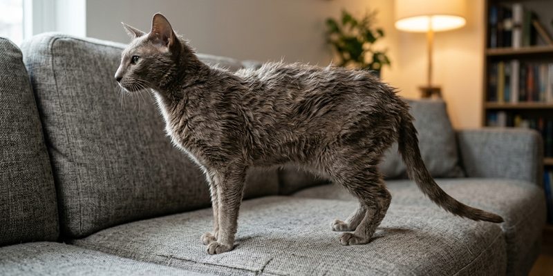 cat standing on sofa
