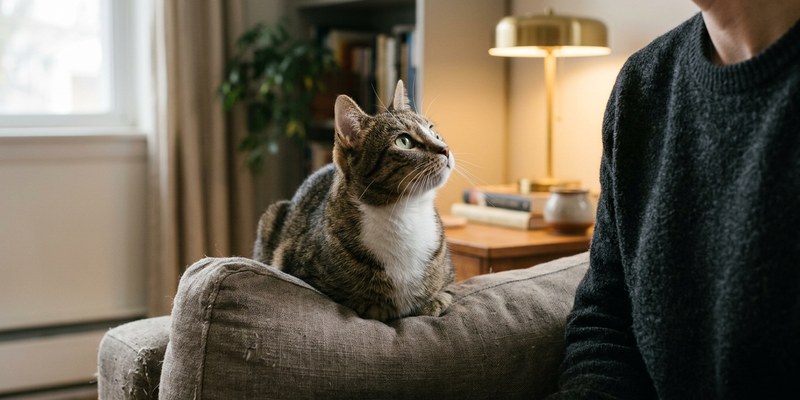 cat sitting on sofa
