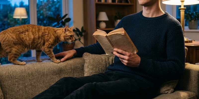 person reading with cat