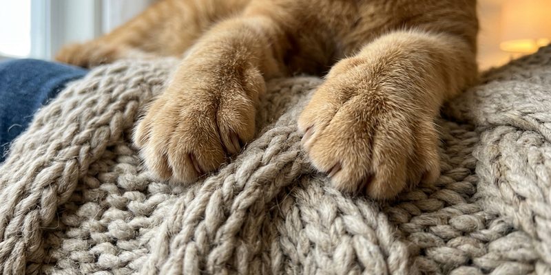 cat kneading on blanket