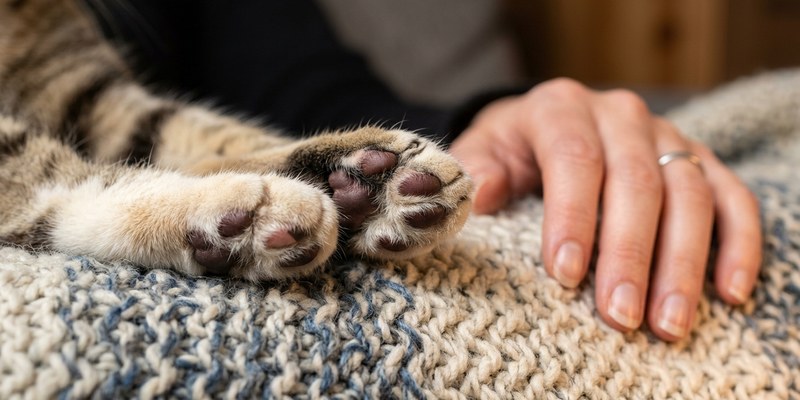 cat paws on knitted