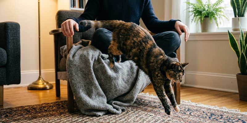 cat jumping from lap