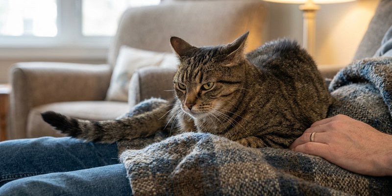cat lying on lap