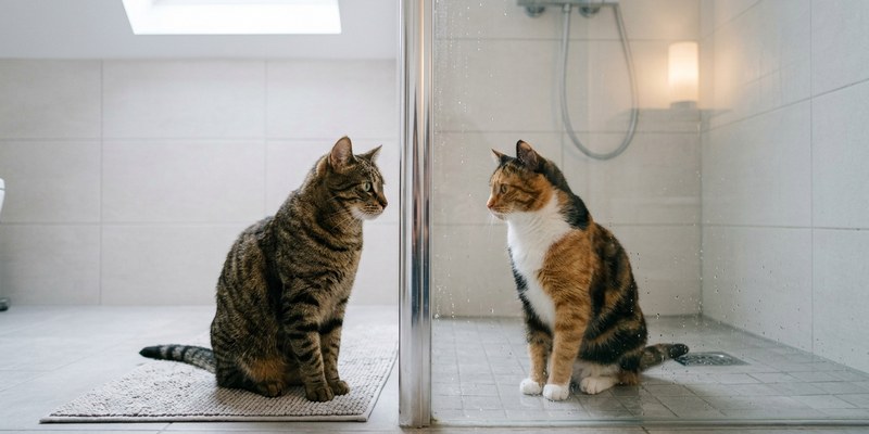 two cats meeting through