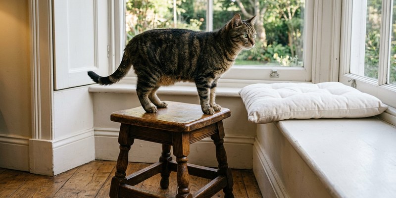 cat standing on wooden
