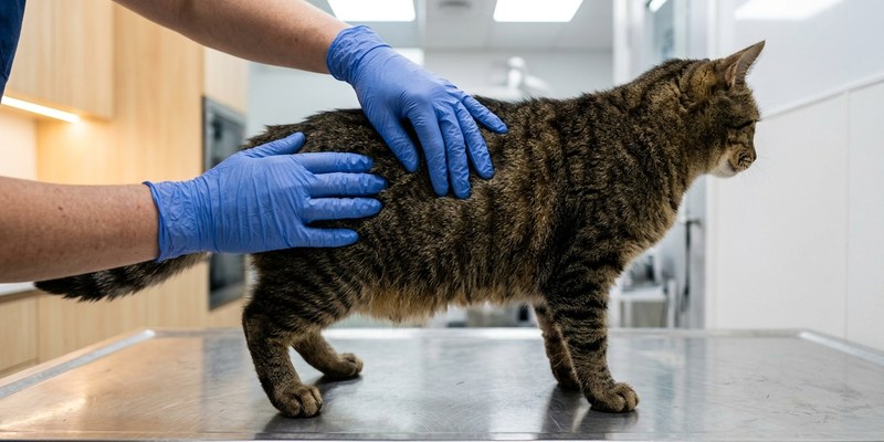 veterinarian examining cat on