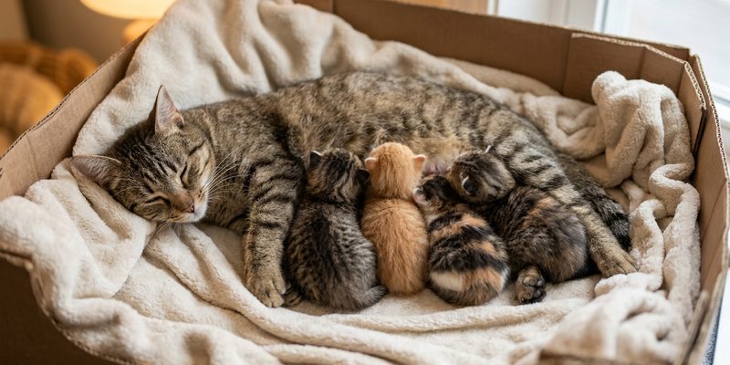 kittens nursing mother cat
