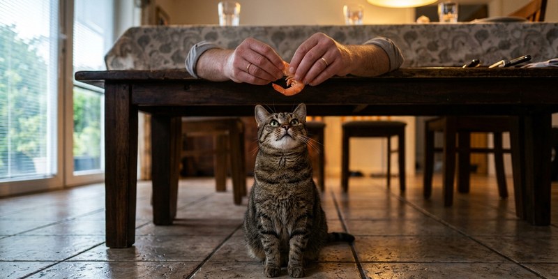 tabby cat looking up