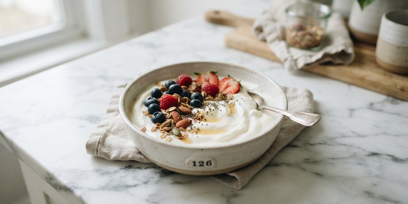 yogurt on marble counter