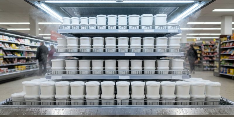 supermarket dairy shelf tubs