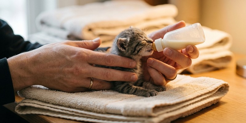kitten bottle fed towel