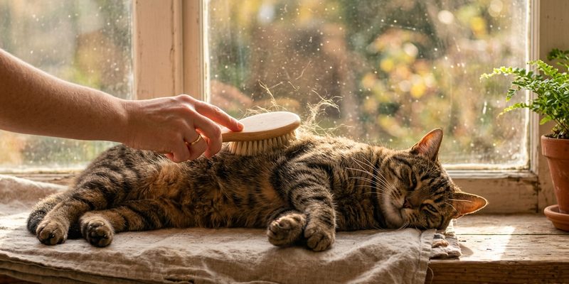 tabby cat brushed windowsill