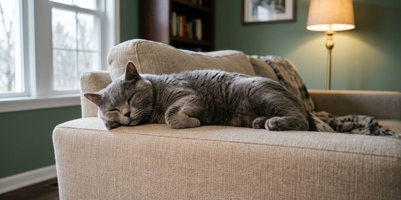 grey cat lying on