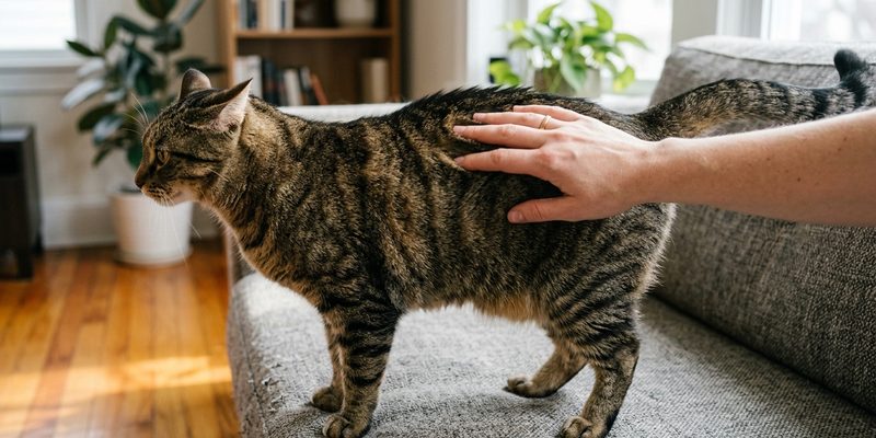 hand petting tabby cat